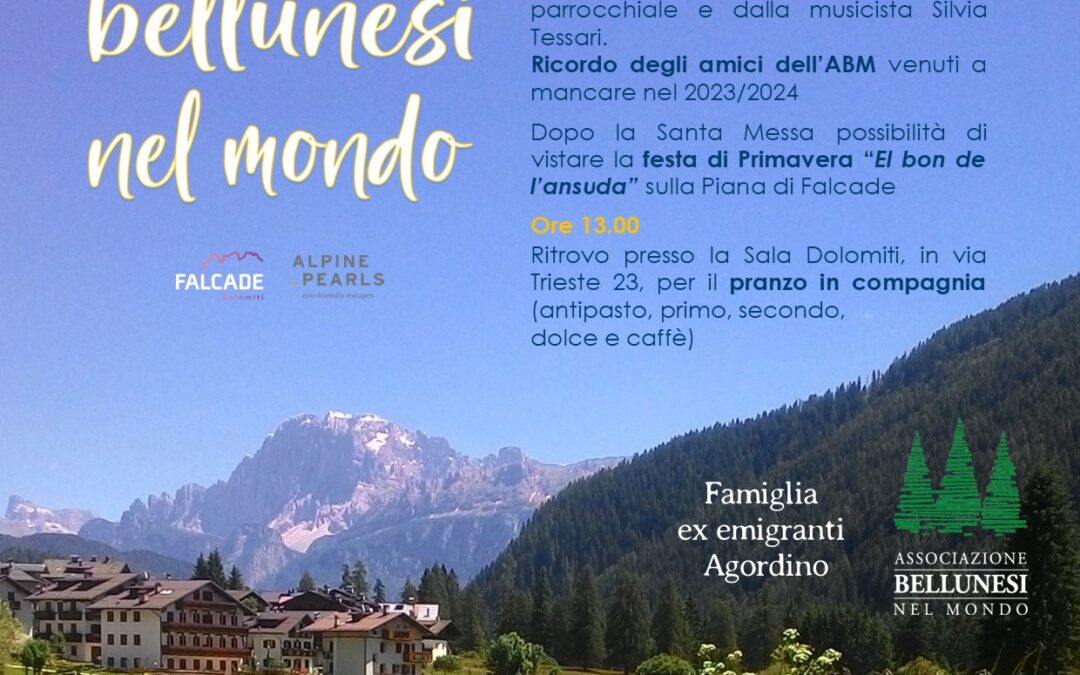 Festa dei bellunesi nel mondo. Appuntamento a Falcade domenica 16 giugno 2024